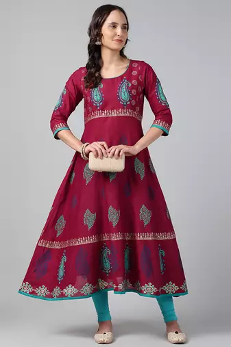 Black cotton printed anarkali kurta