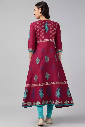 Black cotton printed anarkali kurta