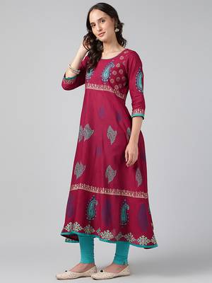 Black cotton printed anarkali kurta 4