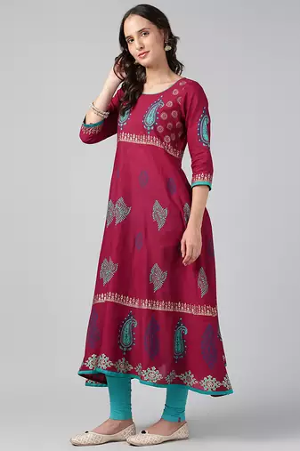 Black cotton printed anarkali kurta