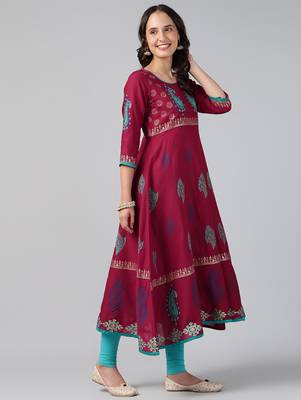 Black cotton printed anarkali kurta 5