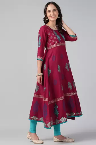 Black cotton printed anarkali kurta
