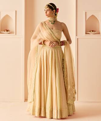 Carnation Pink Embroidered Chanderi Silk Lehenga Set 1