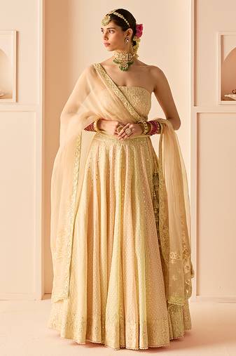 Carnation Pink Embroidered Chanderi Silk Lehenga Set