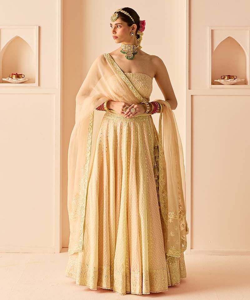 Carnation Pink Embroidered Chanderi Silk Lehenga Set