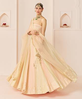 Carnation Pink Embroidered Chanderi Silk Lehenga Set 2
