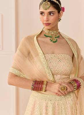 Carnation Pink Embroidered Chanderi Silk Lehenga Set 3