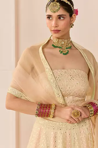 Carnation Pink Embroidered Chanderi Silk Lehenga Set