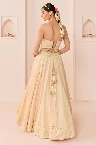 Carnation Pink Embroidered Chanderi Silk Lehenga Set