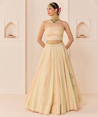 Carnation Pink Embroidered Chanderi Silk Lehenga Set 5