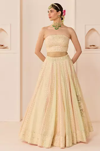 Carnation Pink Embroidered Chanderi Silk Lehenga Set