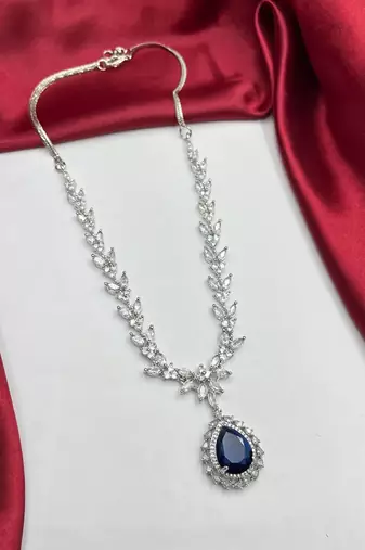 Royal Blue Teardrop Crystal Necklace Earrings Set Bridal Statement Jewelry