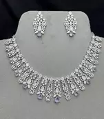 Silver Plated Amethyst Cubic Zirconia Choker Necklace Earrings Set Bridal Statement Jewelry