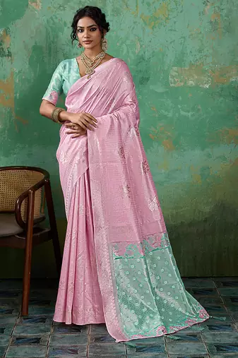 pink  soft linen cotton saree with  blouse