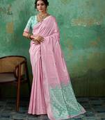 pink  soft linen cotton saree with  blouse