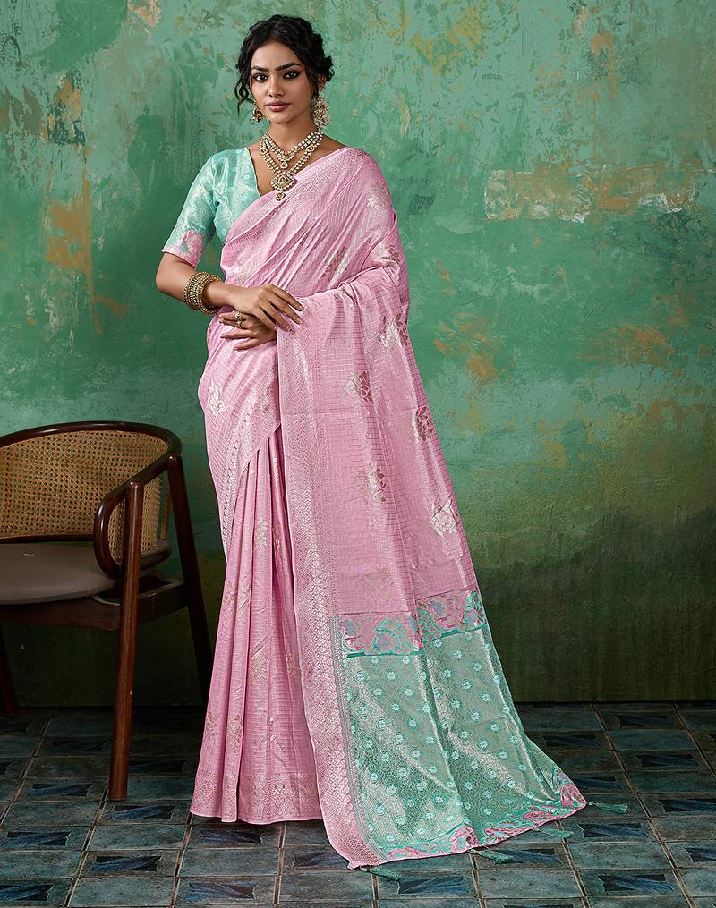 pink  soft linen cotton saree with  blouse