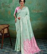 green  soft linen cotton saree with  blouse