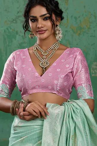 green  soft linen cotton saree with  blouse