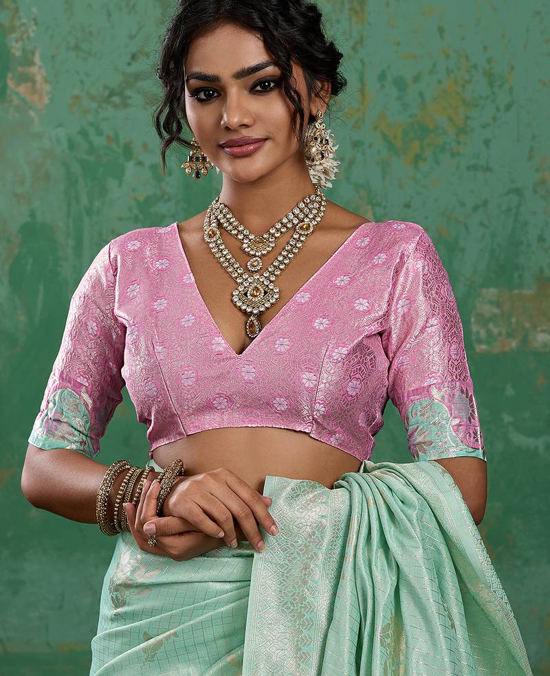 green  soft linen cotton saree with  blouse