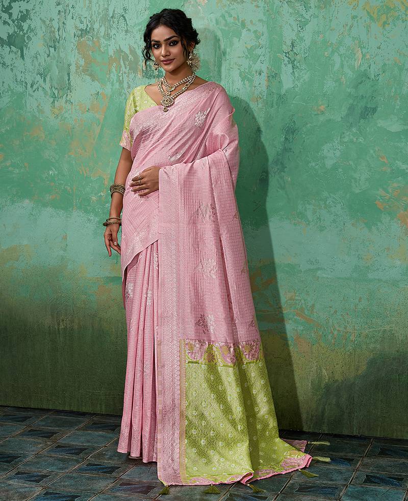 pink  soft linen cotton saree with  blouse