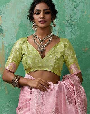pink soft linen cotton saree with blouse 3