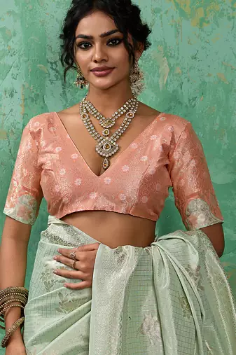 green  soft linen cotton saree with  blouse
