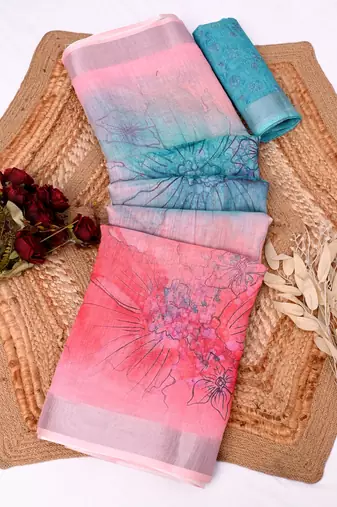 multicolor printed pure cotton multicolor saree with blouse