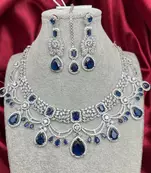 Blue Stone Indian Bridal Jewelry Set: Silver Kundan Necklace, Earrings, Maangtika