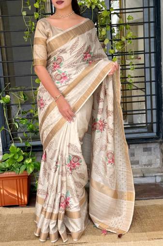 off white multi thread tusser cotton saree