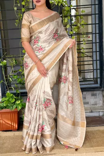 off white multi thread tusser cotton saree