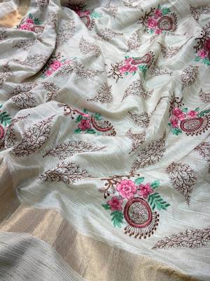 off white multi thread tusser cotton saree 3