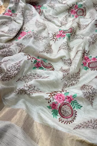 off white multi thread tusser cotton saree