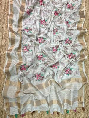 off white multi thread tusser cotton saree 4