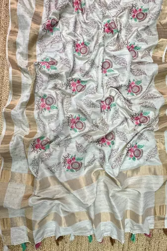 off white multi thread tusser cotton saree