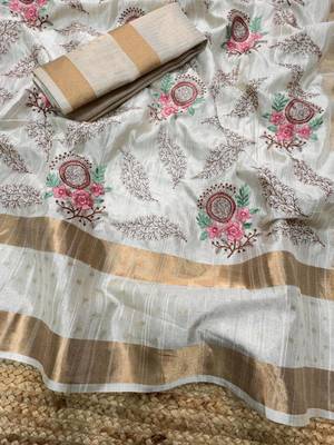 off white multi thread tusser cotton saree 5