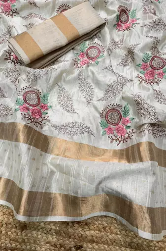 off white multi thread tusser cotton saree