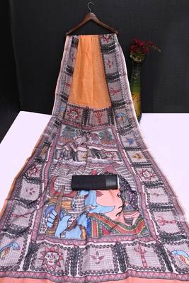 orange printed pure cotton orange saree with blouse 6