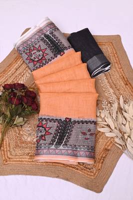 orange printed pure cotton orange saree with blouse 8