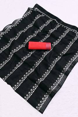 black printed pure cotton black saree with blouse 6