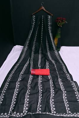 black printed pure cotton black saree with blouse 8