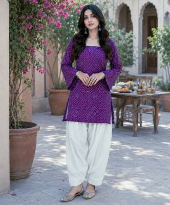 Women's bandhej printed straight top with pant set for women 1