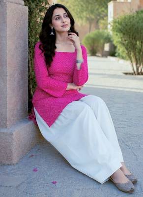 Women's bandhej printed straight top with pant set for women 2