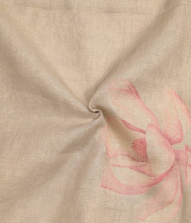 Beige pure cotton printed printed saree with blouses