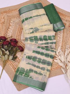 beige printed pure cotton beige saree with blouse 5