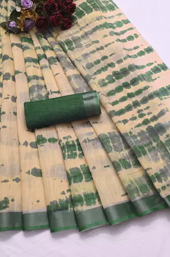 beige printed pure cotton beige saree with blouse
