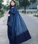 Navy blue silk blend embroidered farshi salwar