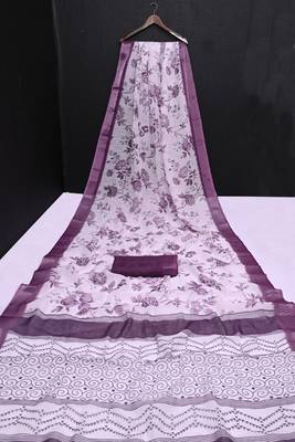 Purple printed pure cotton multicolor saree with blouse 8