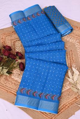blue printed pure cotton blue saree with blouse 7