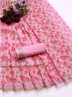 pink printed pure cotton pink saree with blouse 9