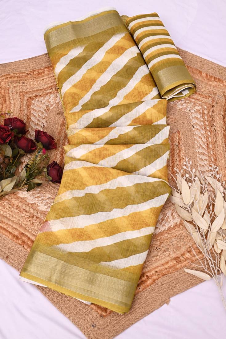 brown printed pure cotton brown saree with blouse